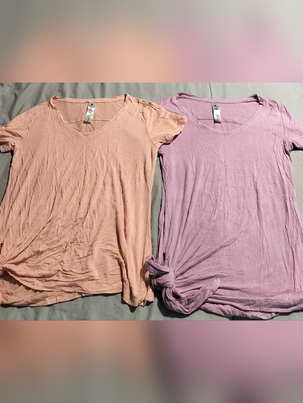 Lot of 2 Yogalicious Ultra Soft V-Neck Tie-Side Activewear Tees - Size Small